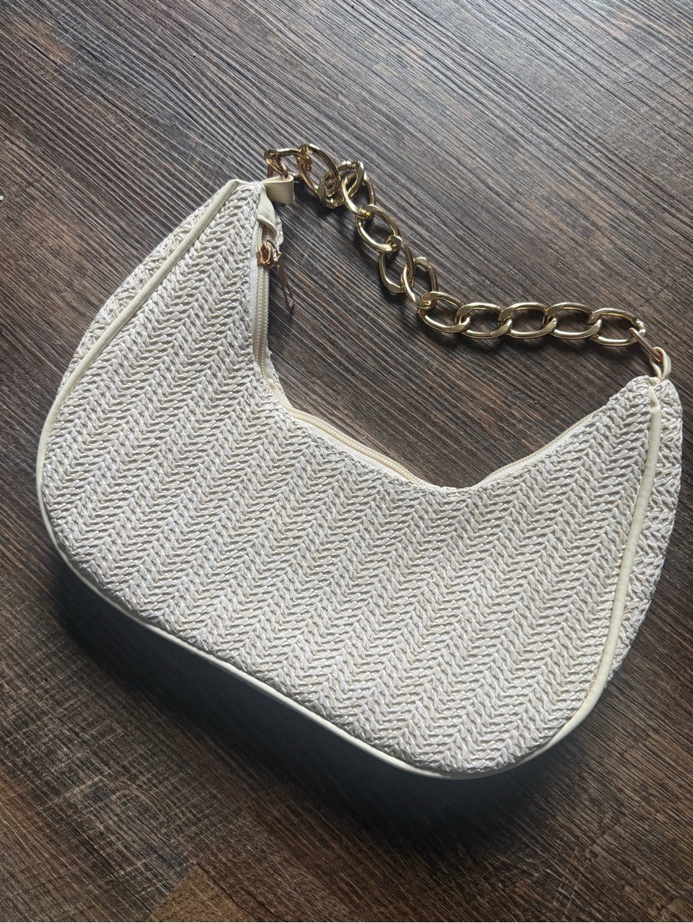 11 Neutral Woven Shoulder Bags with Gold Chain Handle